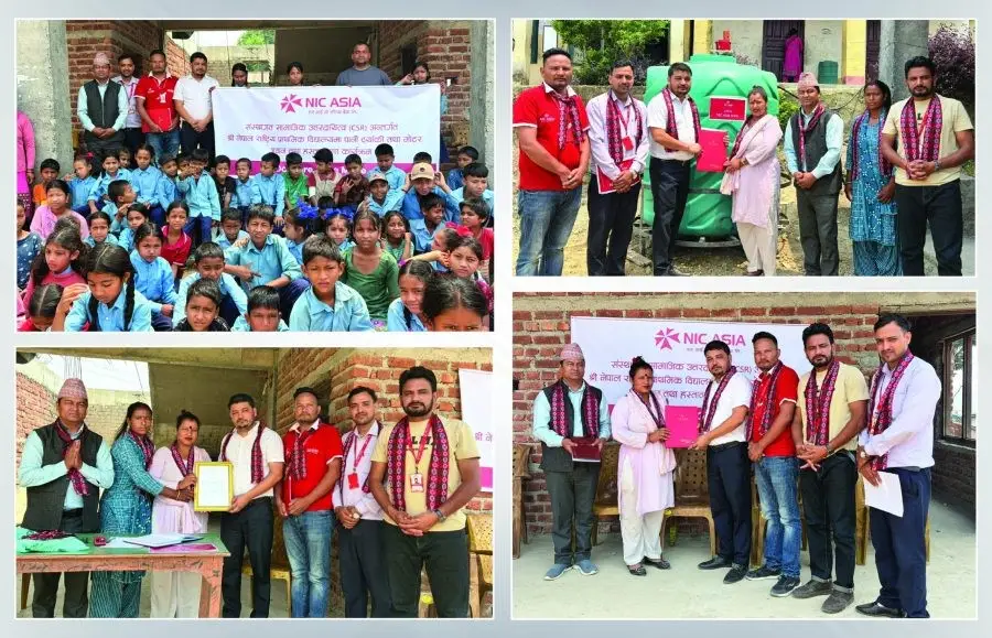 एनआईसी एसिया बैंकद्वारा सुर्खेतको नेपाल राष्ट्रिय प्राथमिक विद्यालयमा पानी ट्यांकी सहयोग