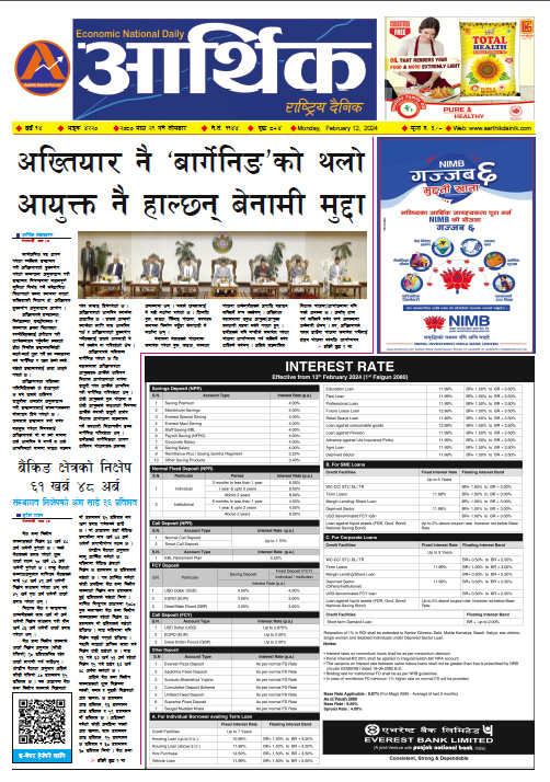 आर्थिक दैनिक, वर्ष १४ अङ्क ४२२०, २०८० साल माघ २९ गते सोमबार