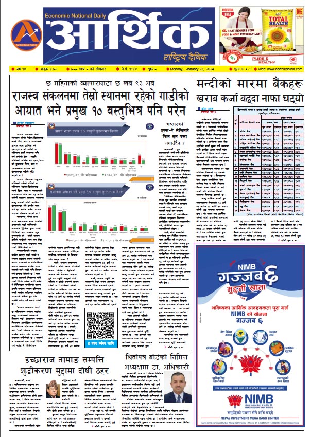 आर्थिक दैनिक, वर्ष १४ अङ्क ४२०२, २०८० साल माघ ८ गते सोमबार